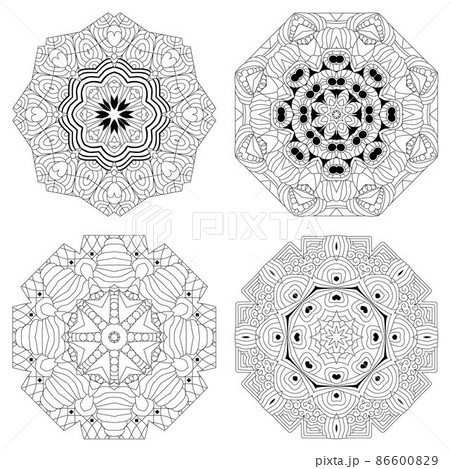 Hand drawn zentangle set of 4 mandalas for coloring page. 86600829