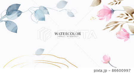 Abstract watercolor art background in pink and gold pastel colors vector. Minimal style botanical wallpaper with flowers and leaves, Watercolor organic shapes. Vector background for banner, poster 86600997