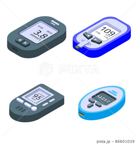Glucose meter icons set, isometric style 86601039
