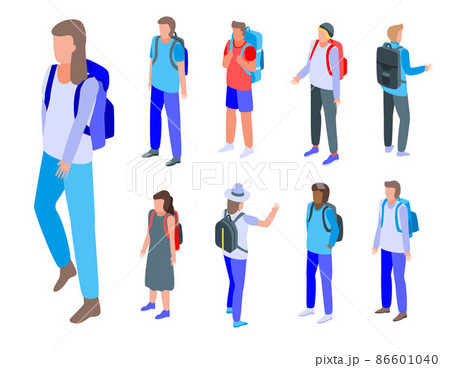 Backpack icons set, isometric style Backpack icons set, isometric style 86601040