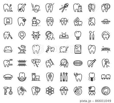 Tooth restoration icons set, outline style Tooth restoration icons set, outline style 86601049