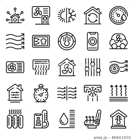 Climate control systems icons set, outline style Climate control systems icons set, outline style 86601050