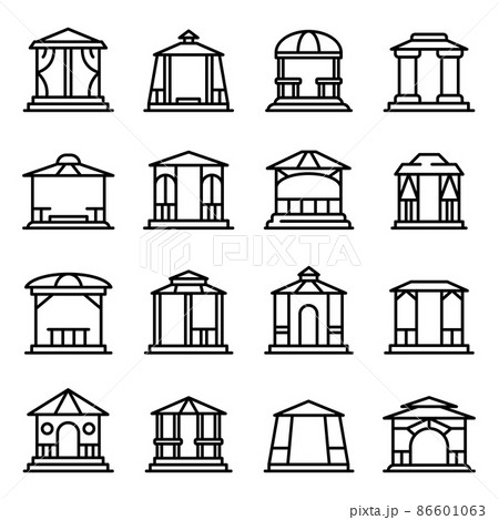 Gazebo icons set, outline style 86601063