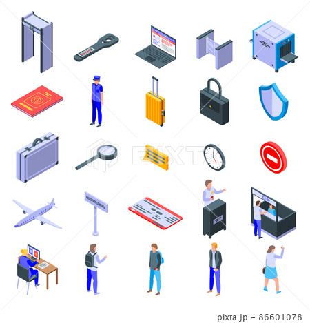 Passport control icons set, isometric style 86601078