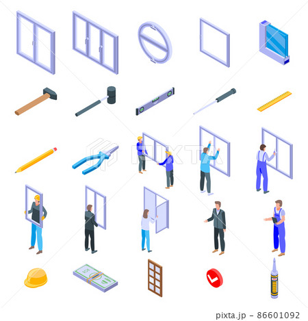 Window installation icons set, isometric style 86601092