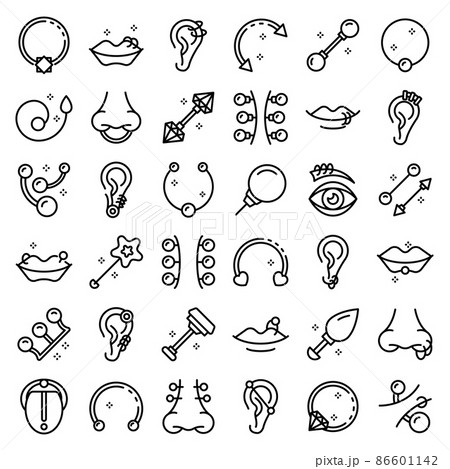 Piercing icons set, outline style 86601142