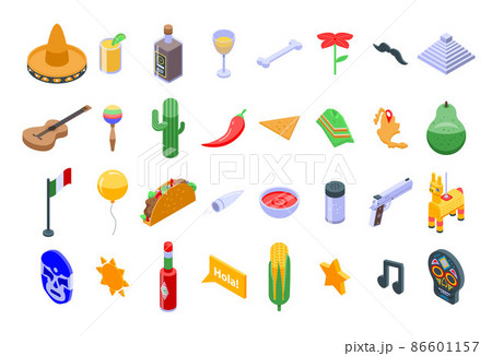 Mexico icons set, isometric style 86601157