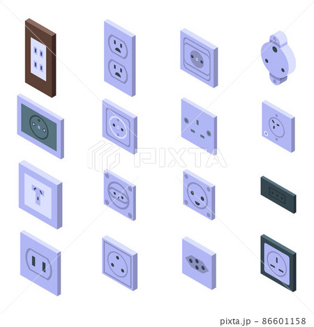 Power socket icons set, isometric style Power socket icons set, isometric style 86601158