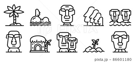 Easter Island icons set, outline style 86601180