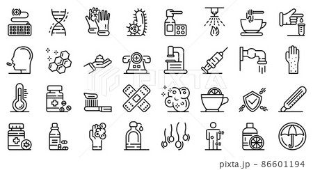 Prevention icons set, outline style Prevention icons set, outline style 86601194