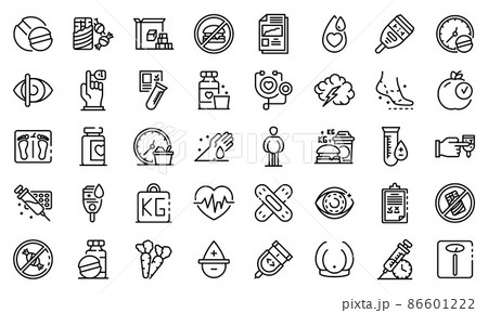Diabetes icons set, outline style 86601222