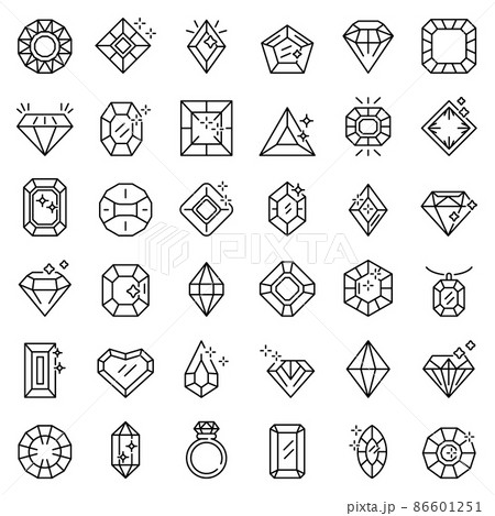 Jewel icons set, outline style 86601251