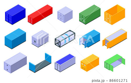 Cargo container icons set, isometric style Cargo container icons set, isometric style 86601271