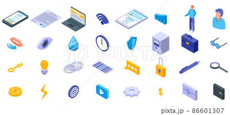 Biometric authentication icons set, isometric style Biometric authentication icons set, isometric style 86601307