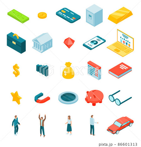 Millionaire icons set, isometric style Millionaire icons set, isometric style 86601313