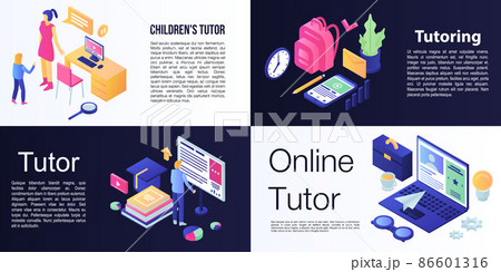 Tutor banner set, isometric style Tutor banner set, isometric style 86601316
