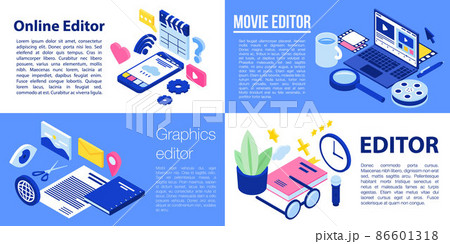 Editor banner set, isometric style 86601318
