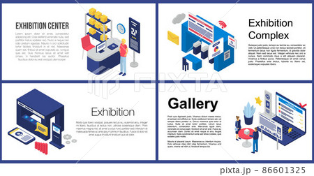 Exhibition center banner set, isometric style Exhibition center banner set, isometric style 86601325