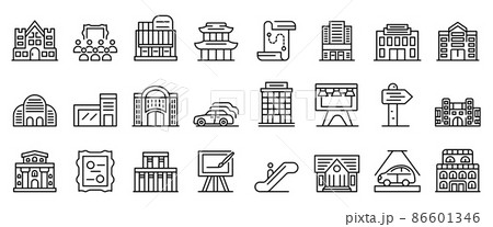 Exhibition center icons set, outline style 86601346