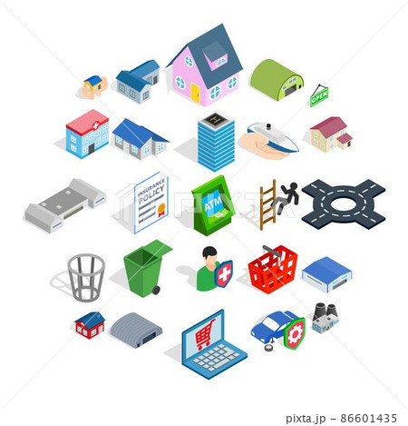 Town hall icons set, isometric style Town hall icons set, isometric style 86601435