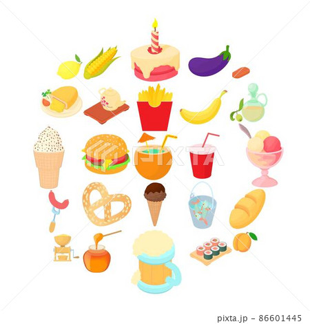 Cocktail icons set, cartoon style 86601445