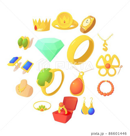 Jewelry items icons set, cartoon style Jewelry items icons set, cartoon style 86601446