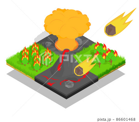 Meteorite falling concept banner, isometric style Meteorite falling concept banner, isometric style 86601468