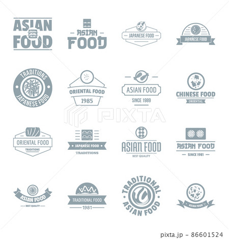 Asian food logo icons set, simple style 86601524
