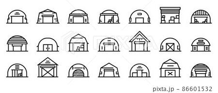 Hangar icons set, outline style Hangar icons set, outline style 86601532