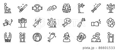 Violence icons set, outline style 86601533