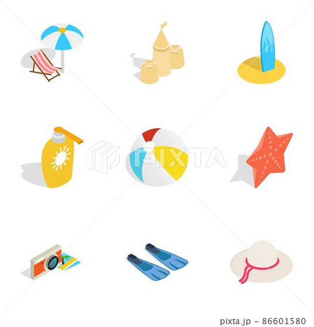 Summer travel icons, isometric 3d style Summer travel icons, isometric 3d style 86601580