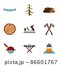 Cutting down trees icons set, flat style 86601767