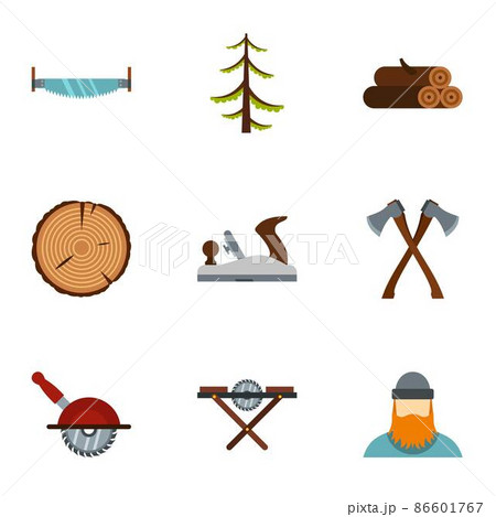Cutting down trees icons set, flat style Cutting down trees icons set, flat style 86601767