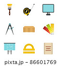 Construction icons set, flat style 86601769