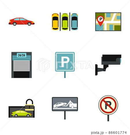 Parking transport icons set, flat style Parking transport icons set, flat style 86601774