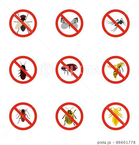Insects sign icons set, flat style 86601778
