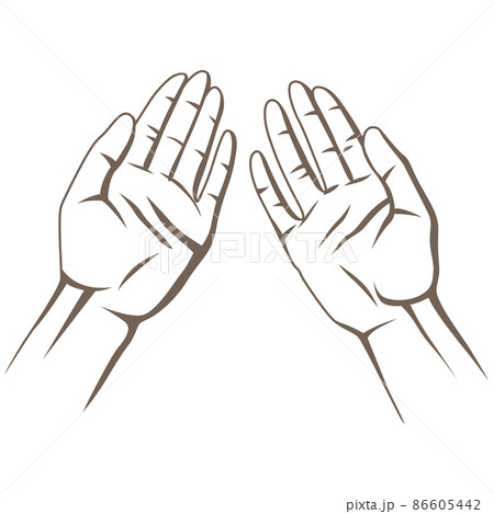 Illustration of human palms. Gesture of asking or giving. 86605442