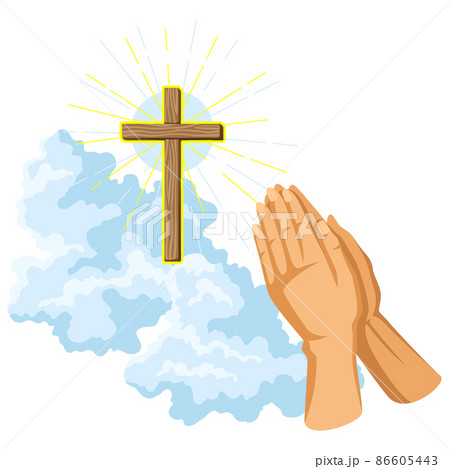 Christian illustration of hands folded in prayer. Happy Easter image. Christian illustration of hands folded in prayer. Happy Easter image. 86605443