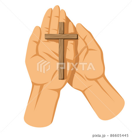Christian illustration of hands holding cross. Happy Easter image. 86605445