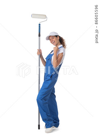 Female house painter with paint roller Female house painter with paint roller 86605596