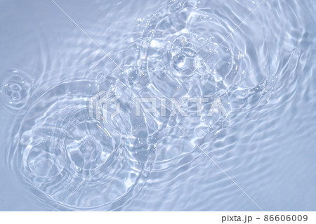 Circles on water. Blue round shadows. Blurred background made with water and light in monochrome. Pureness and freshness concept. 86606009
