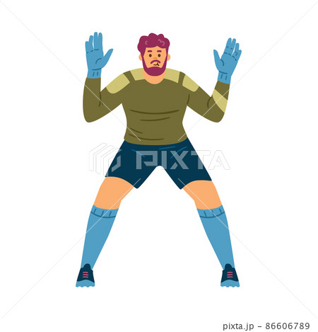 Goalkeeper getting ready to catch the ball during soccer game. flat vector illustration isolated on white background. Goalkeeper getting ready to catch the ball during soccer game. flat vector illustration isolated on white background. 86606789