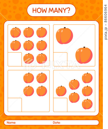 How many counting game with peach worksheet for preschool kids, kids activity sheet, printable worksheet 86606964