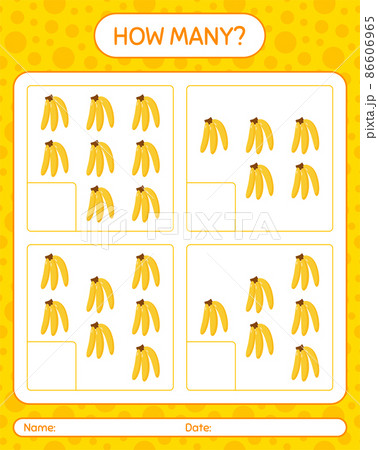 How many counting game with banana worksheet for preschool kids, kids activity sheet, printable worksheet 86606965