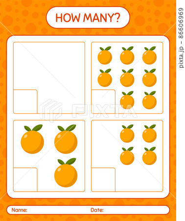 How many counting game with orange worksheet for preschool kids, kids activity sheet, printable worksheet 86606969