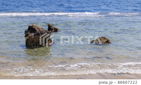 stones in the water on the beach. stones cut by water in the red sea sinai peninsula 86607222