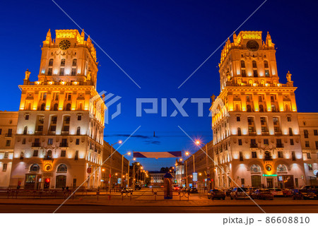 gates of Minsk - the old tower at the Central railway station, Belarus 86608810