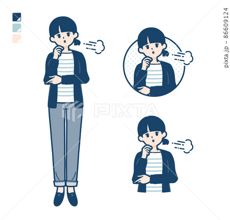 ひとつ結びヘアーの女性がため息をついているイラスト 86609124