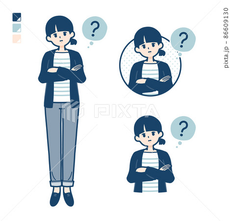 ひとつ結びヘアーの女性が疑問を感じているイラスト ひとつ結びヘアーの女性が疑問を感じているイラスト 86609130