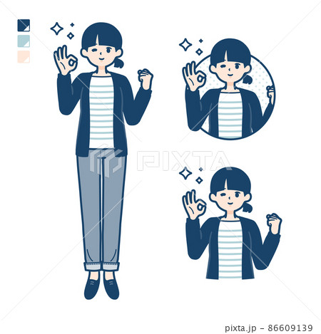 ひとつ結びヘアーの女性が挨拶をしているイラスト ひとつ結びヘアーの女性が挨拶をしているイラスト 86609139